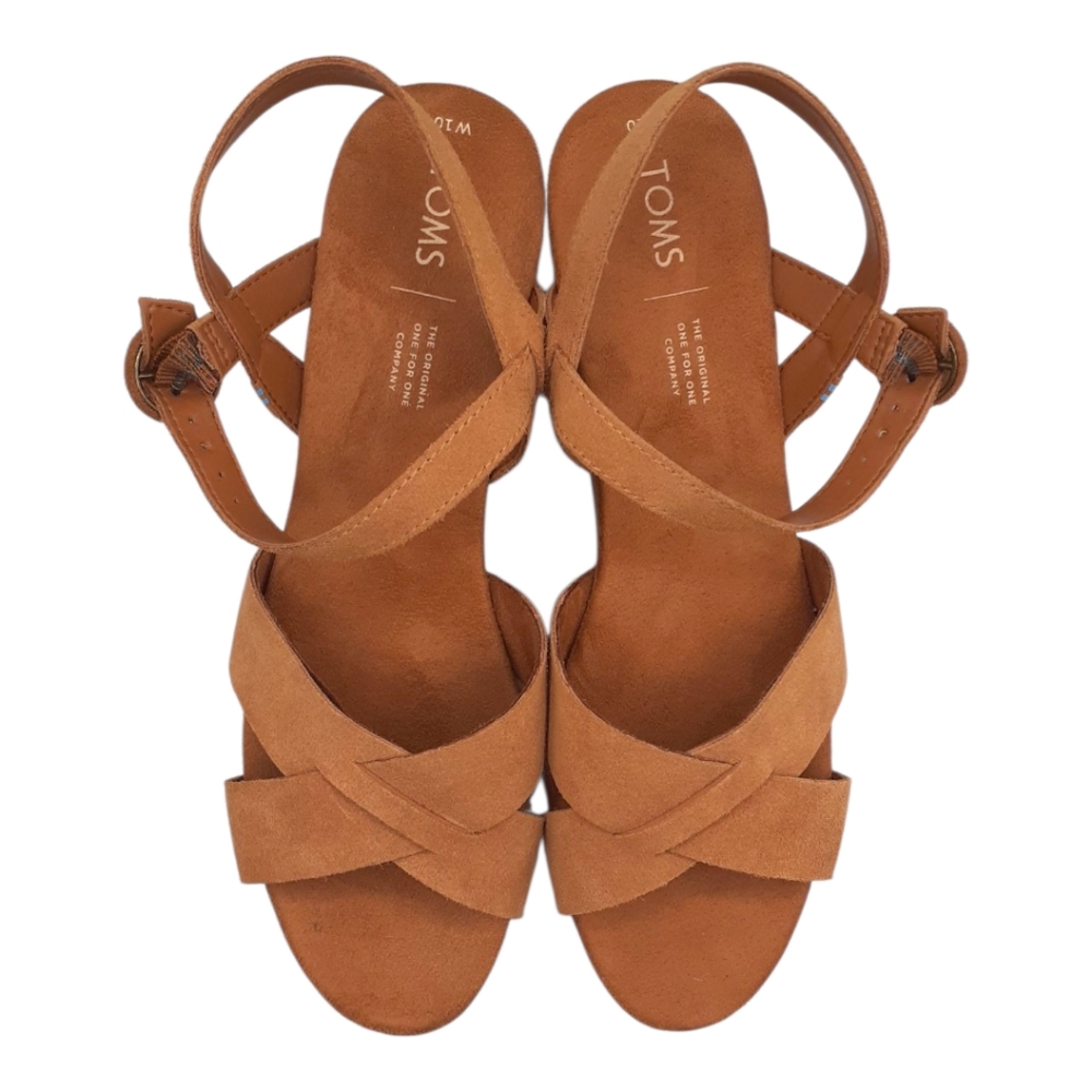 SALE! TOMS Willow Tan Suede Wedge Sandals Size 10 - Picture 2 of 9